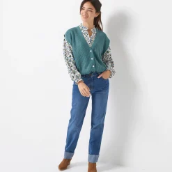 Trui En Vest<Blancheporte Mouwloos vest met knopen, patenttricot saliegroen
