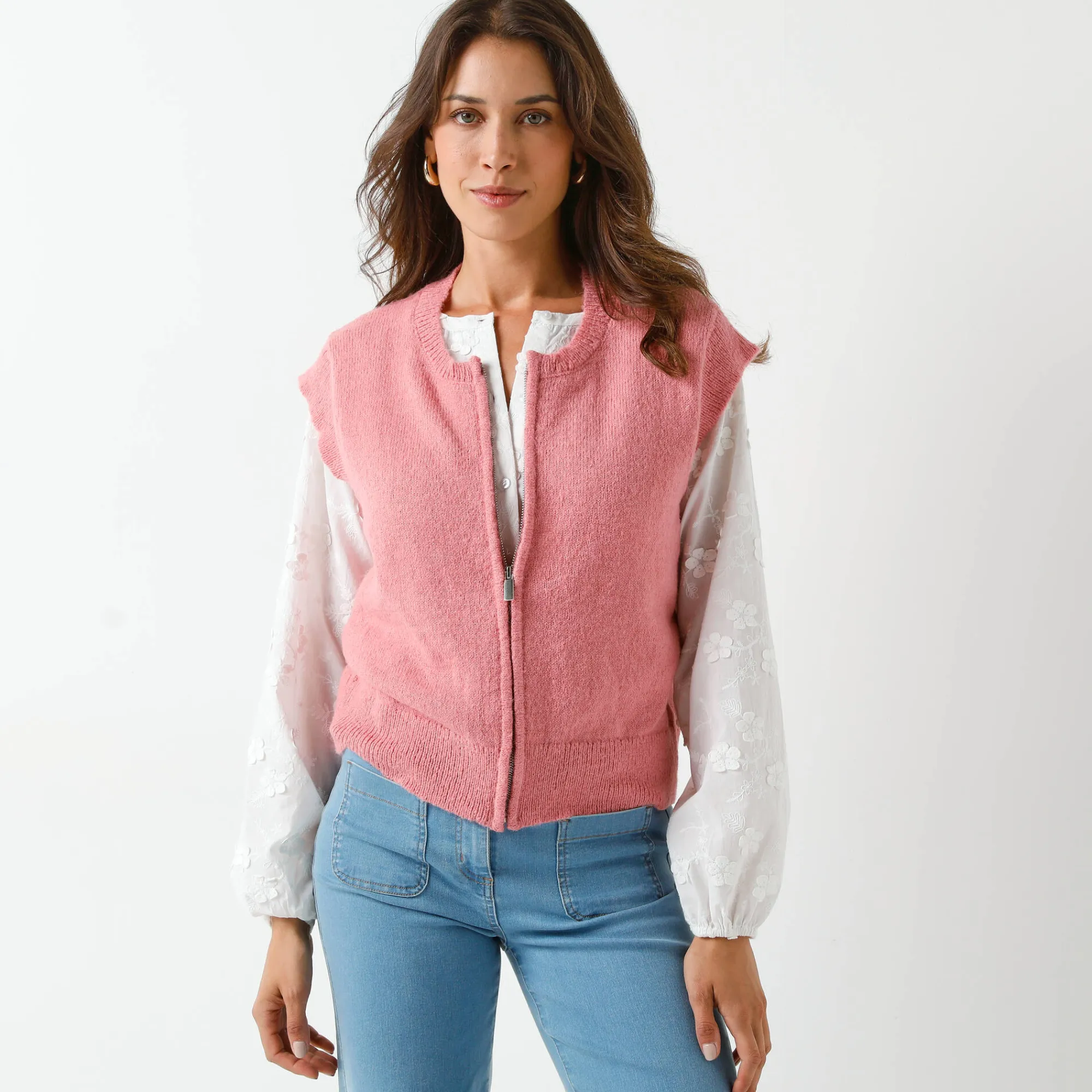Trui En Vest<Blancheporte Mouwloos vest met rits roze