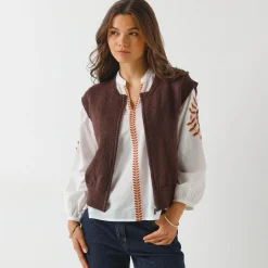 Trui En Vest<Blancheporte Mouwloos vest met rits chocolade