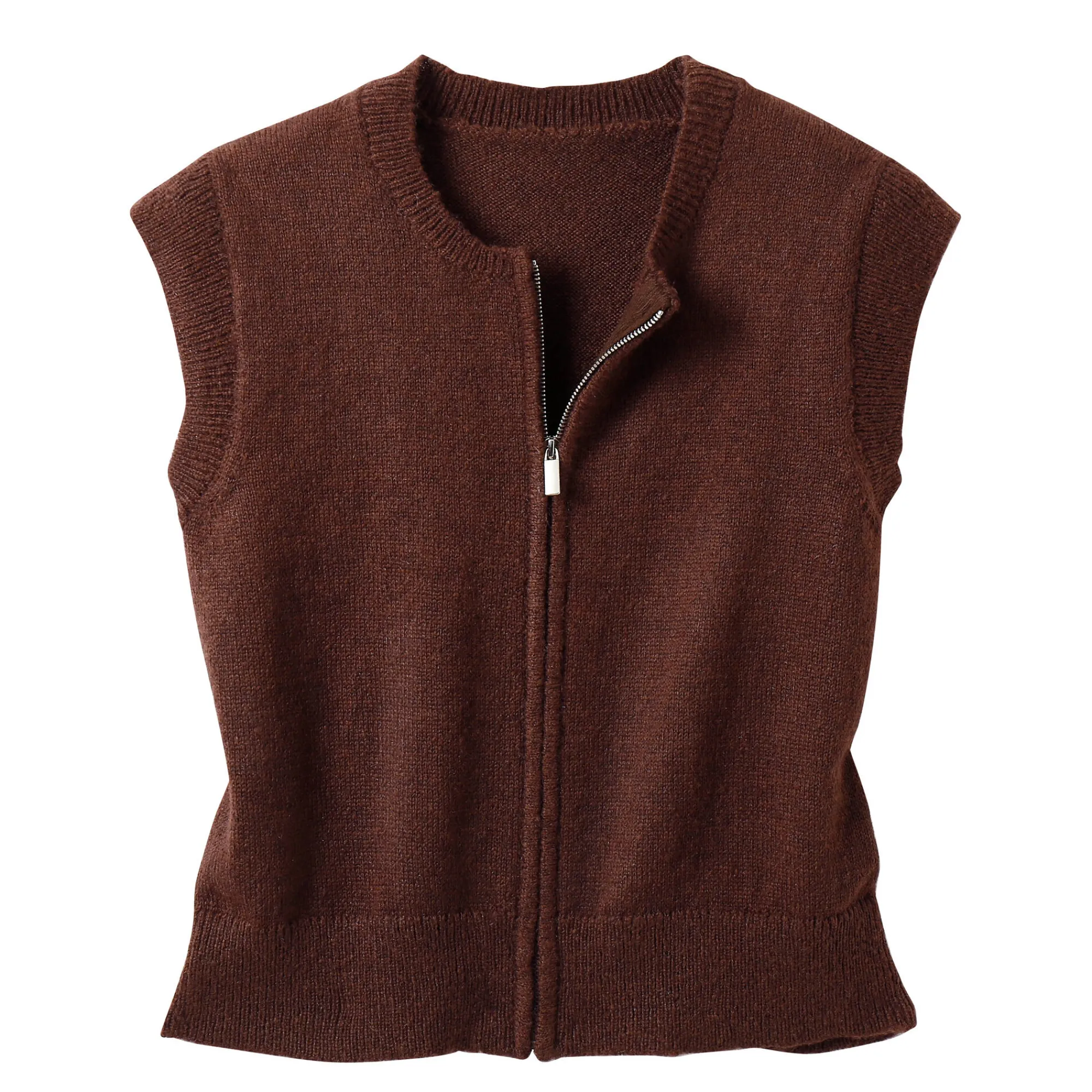 Trui En Vest<Blancheporte Mouwloos vest met rits chocolade