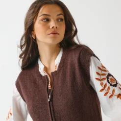 Trui En Vest<Blancheporte Mouwloos vest met rits chocolade