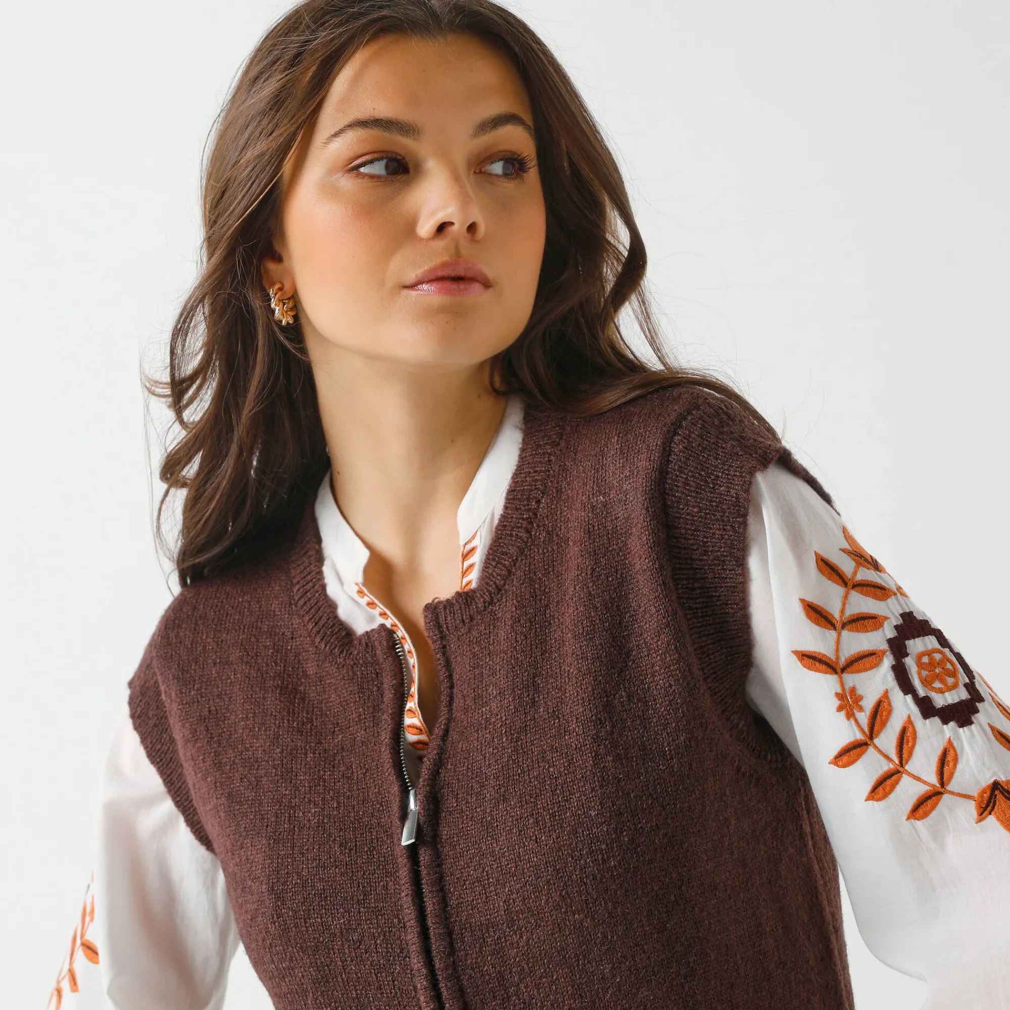 Trui En Vest<Blancheporte Mouwloos vest met rits chocolade
