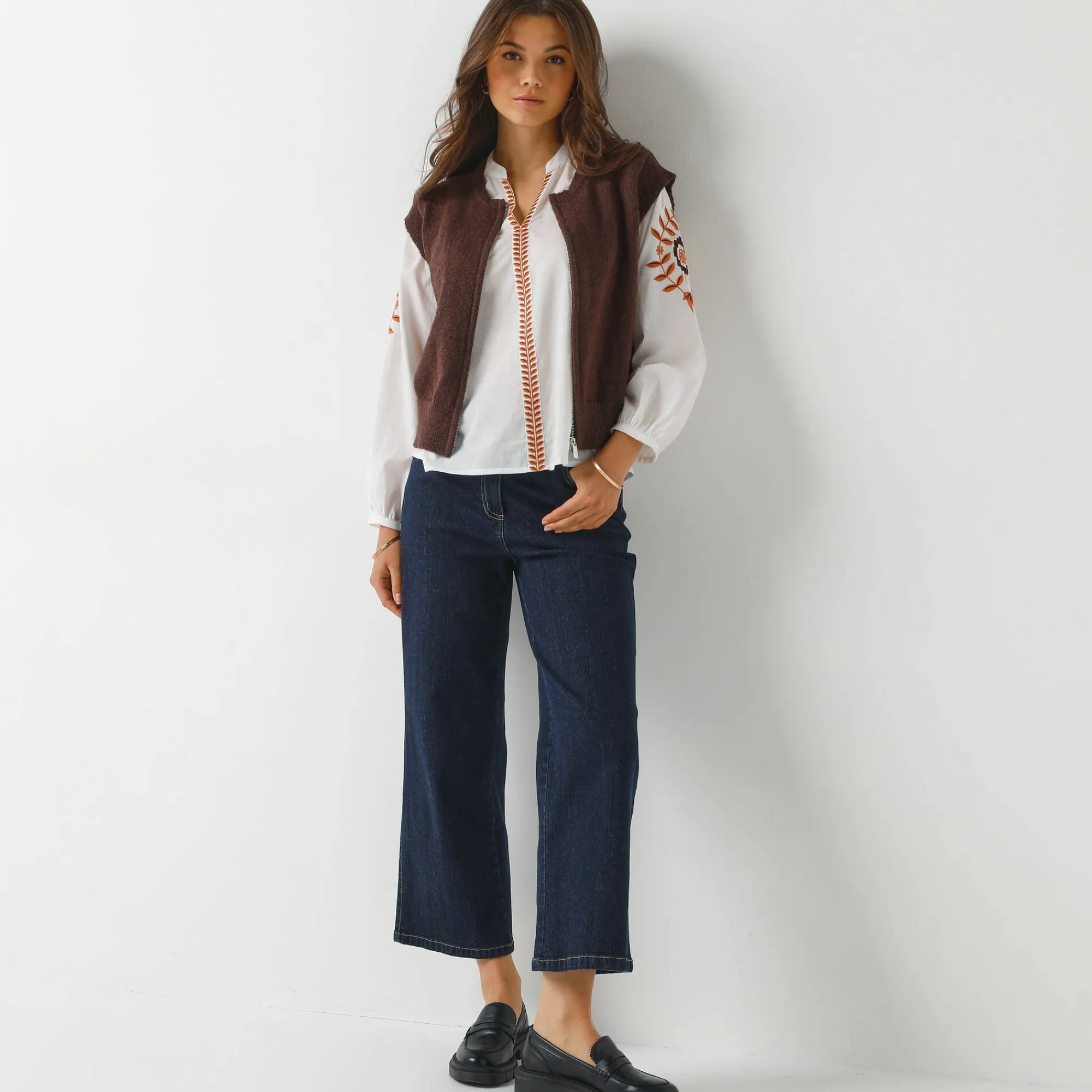 Trui En Vest<Blancheporte Mouwloos vest met rits chocolade