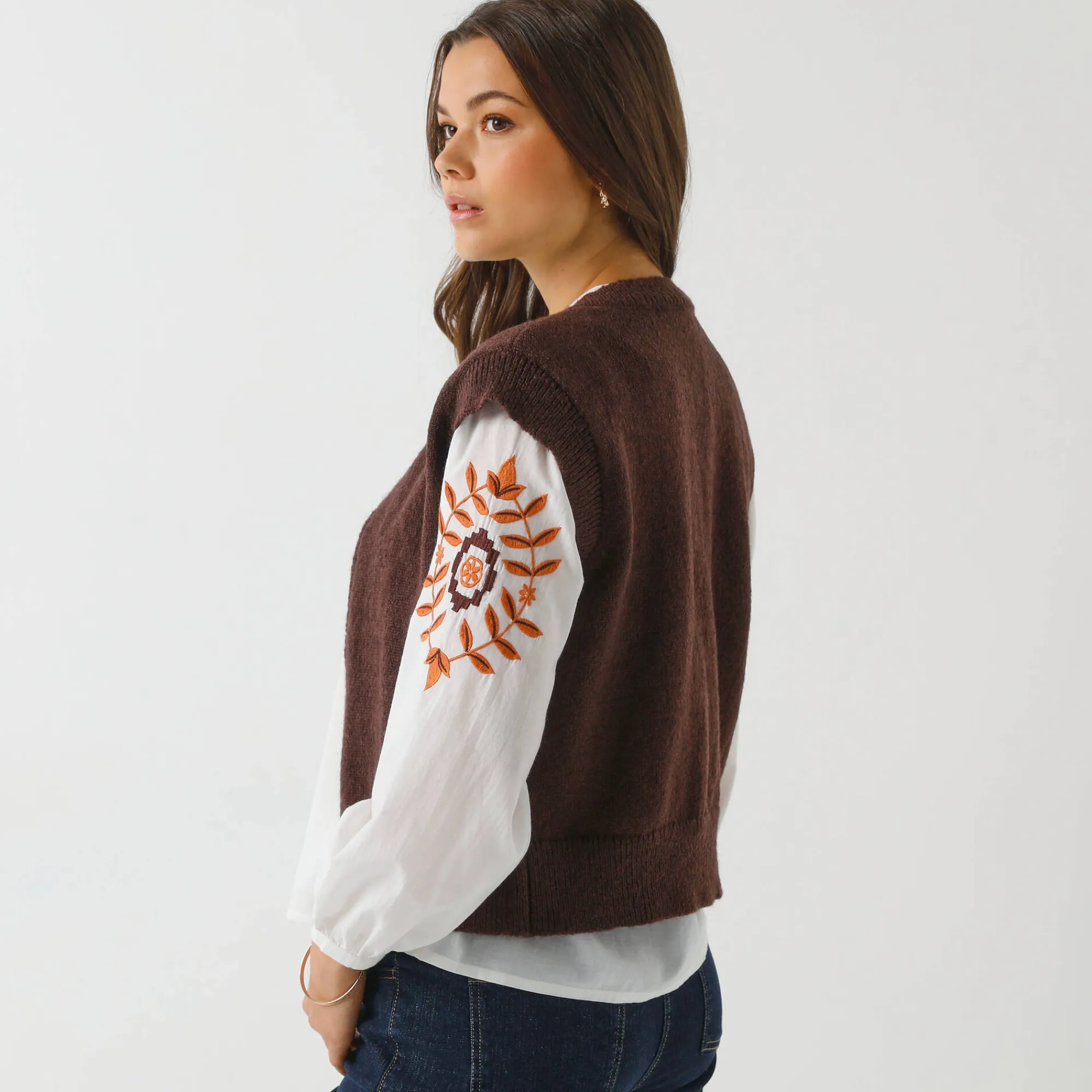 Trui En Vest<Blancheporte Mouwloos vest met rits chocolade