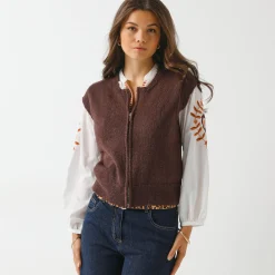 Trui En Vest<Blancheporte Mouwloos vest met rits chocolade