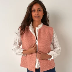 Trui En Vest<Blancheporte Mouwloos vest met ronde hals chiné roze