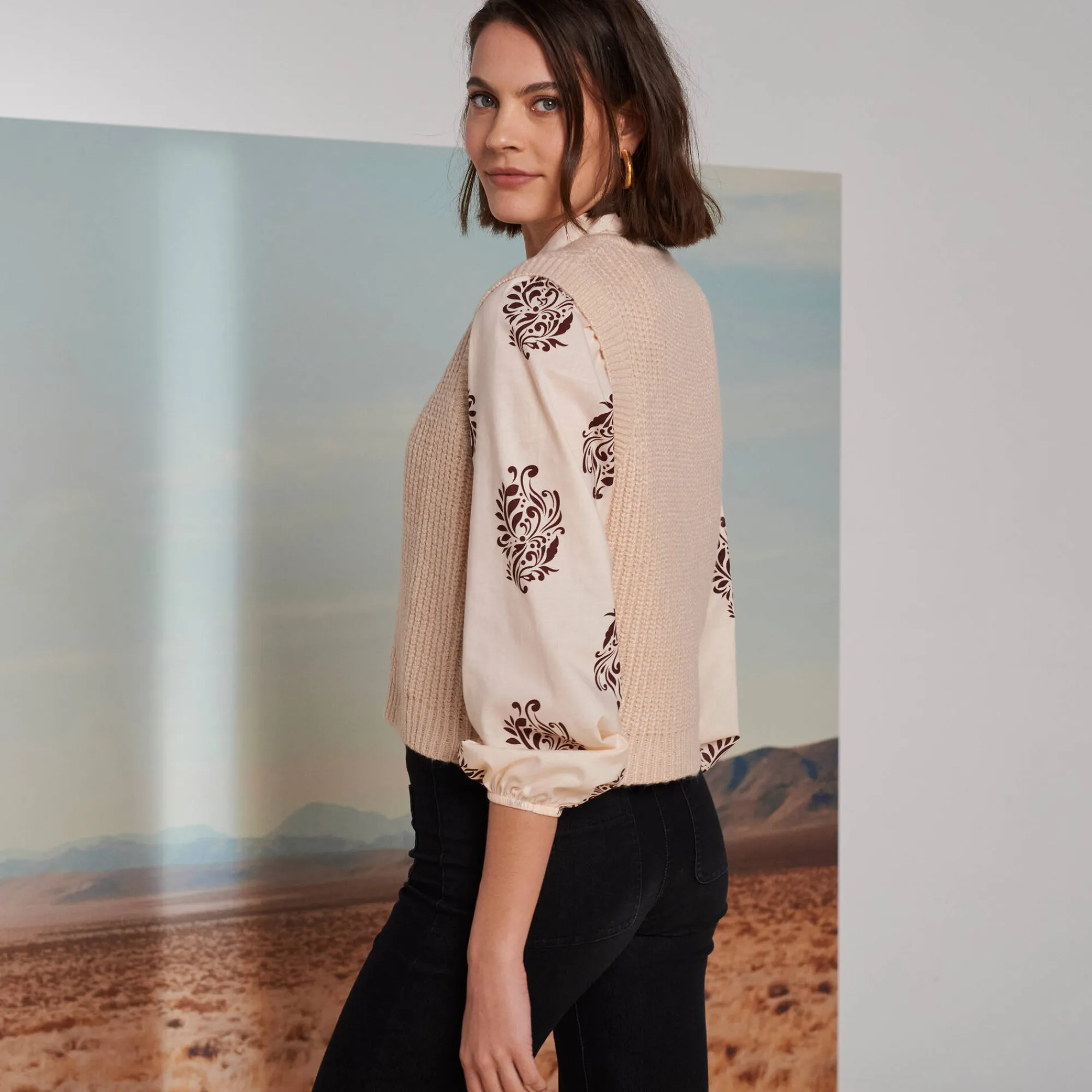 Trui En Vest<Blancheporte Mouwloos vest met zachte touch, goudkleurige knopen beige