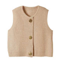 Trui En Vest<Blancheporte Mouwloos vest met zachte touch, goudkleurige knopen beige