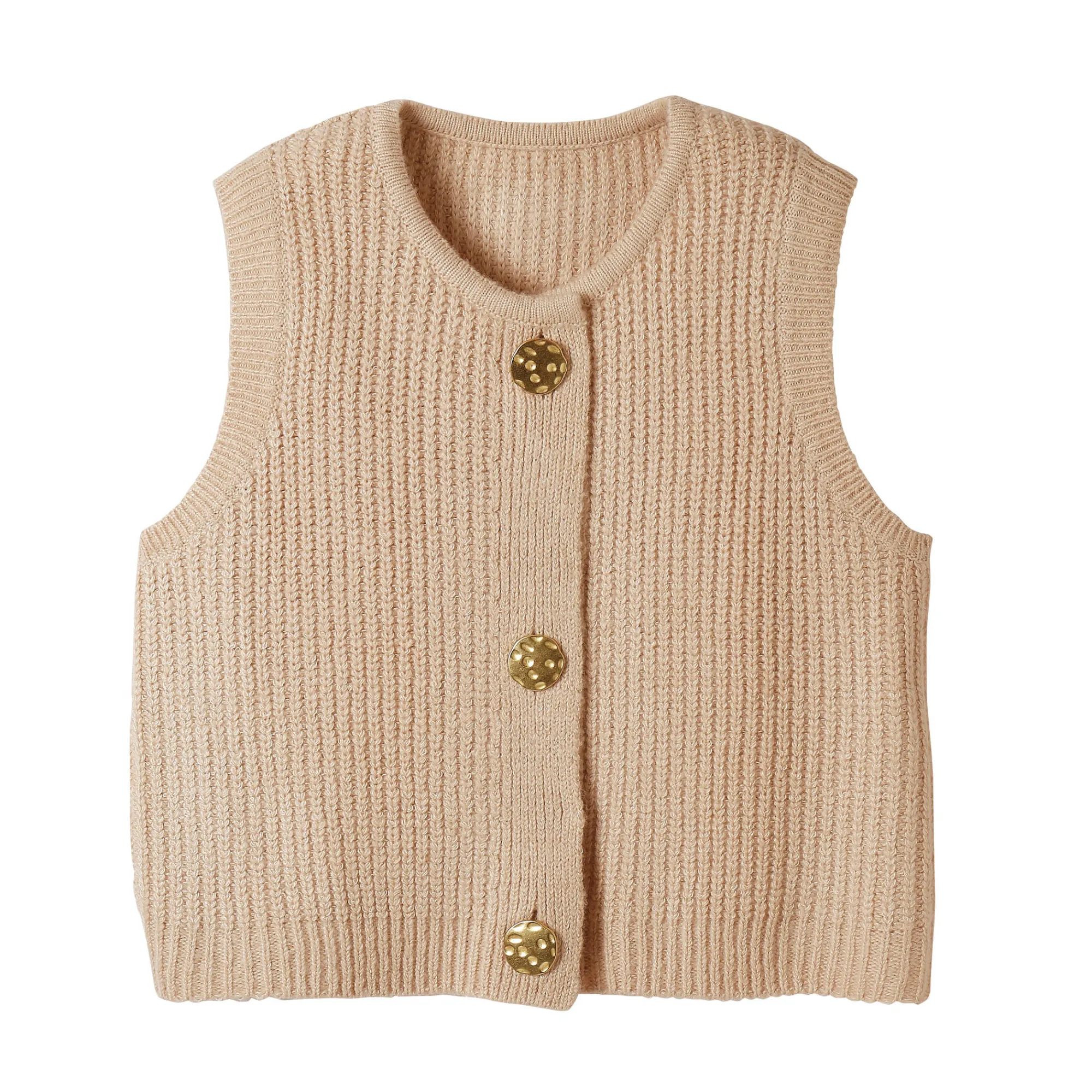 Trui En Vest<Blancheporte Mouwloos vest met zachte touch, goudkleurige knopen beige