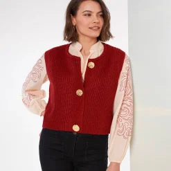 Trui En Vest<Blancheporte Mouwloos vest met zachte touch, goudkleurige knopen bordeaux