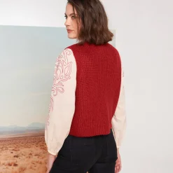 Trui En Vest<Blancheporte Mouwloos vest met zachte touch, goudkleurige knopen bordeaux