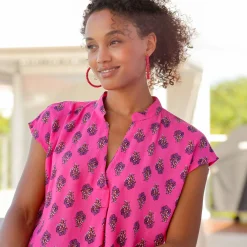 Bloes En Tuniek<Blancheporte Mouwloze, bedrukte bloes, crepon roze