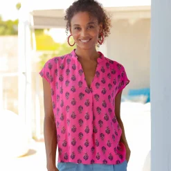 Bloes En Tuniek<Blancheporte Mouwloze, bedrukte bloes, crepon roze