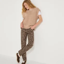 Trui En Vest<Blancheporte Mouwloze trui in lusjestricot, afhangende schouders beige