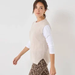 Trui En Vest<Blancheporte Mouwloze trui in origineel patenttricot chiné beige