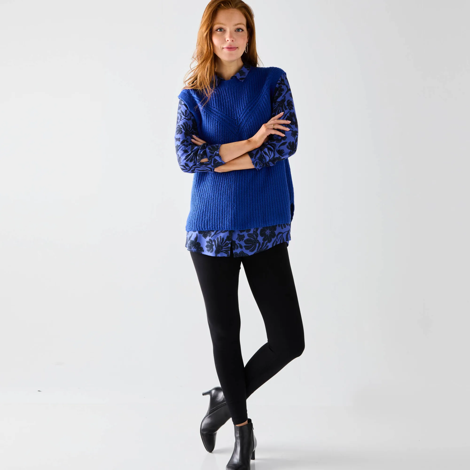 Trui En Vest<Blancheporte Mouwloze trui in origineel patenttricot felblauw