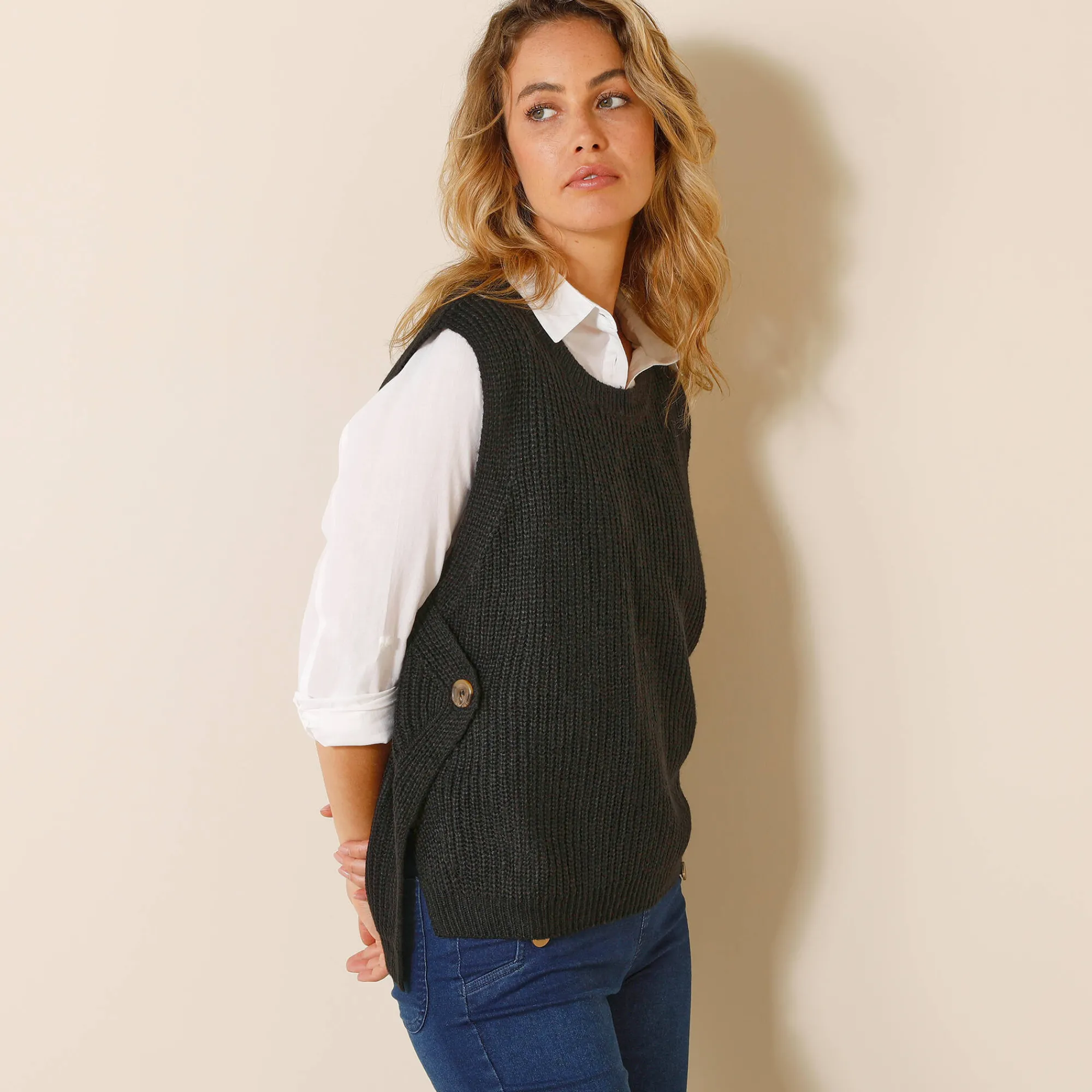Trui En Vest<Blancheporte Mouwloze trui in tricot zwart