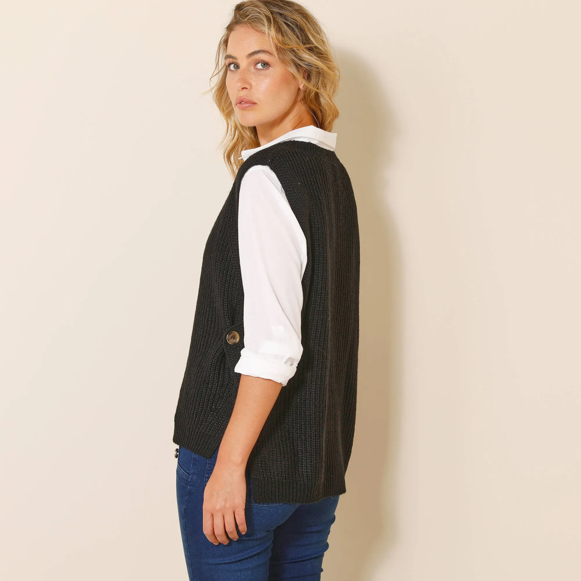 Trui En Vest<Blancheporte Mouwloze trui in tricot zwart