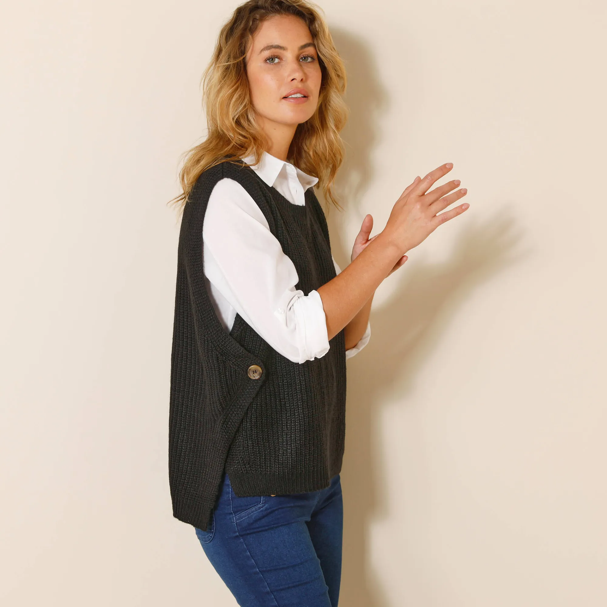 Trui En Vest<Blancheporte Mouwloze trui in tricot zwart