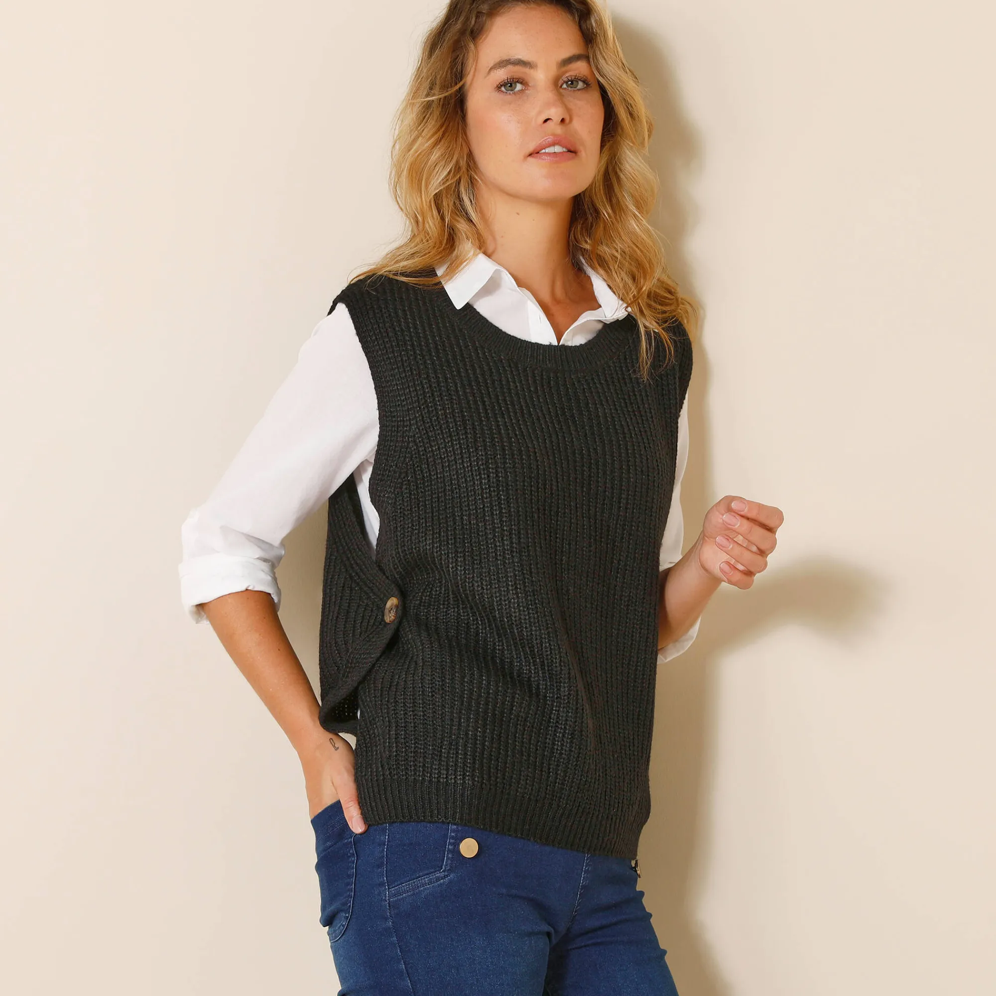 Trui En Vest<Blancheporte Mouwloze trui in tricot zwart