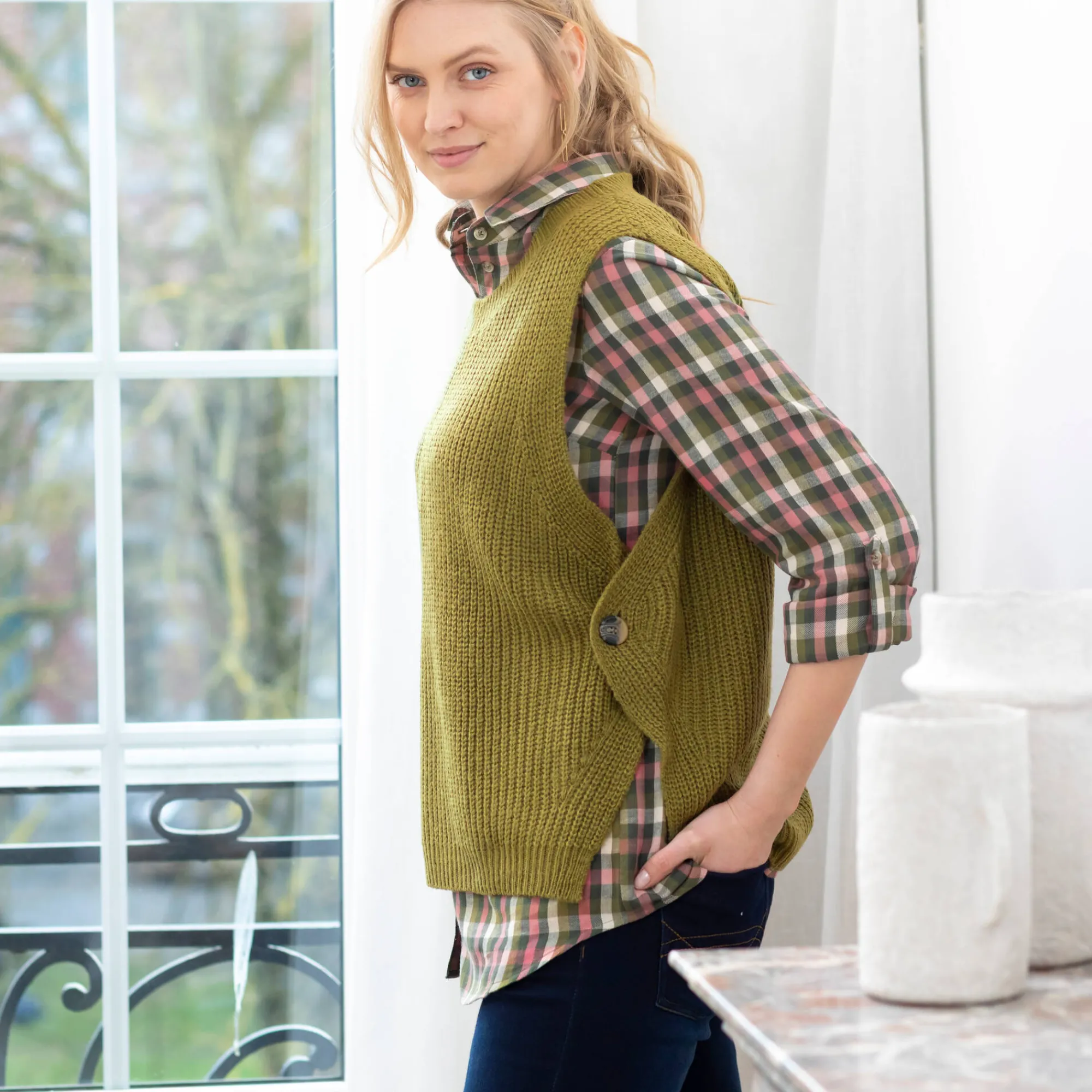 Trui En Vest<Blancheporte Mouwloze trui in tricot olijfgroen