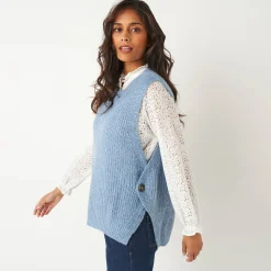 Trui En Vest<Blancheporte Mouwloze trui in tricot chiné blauw