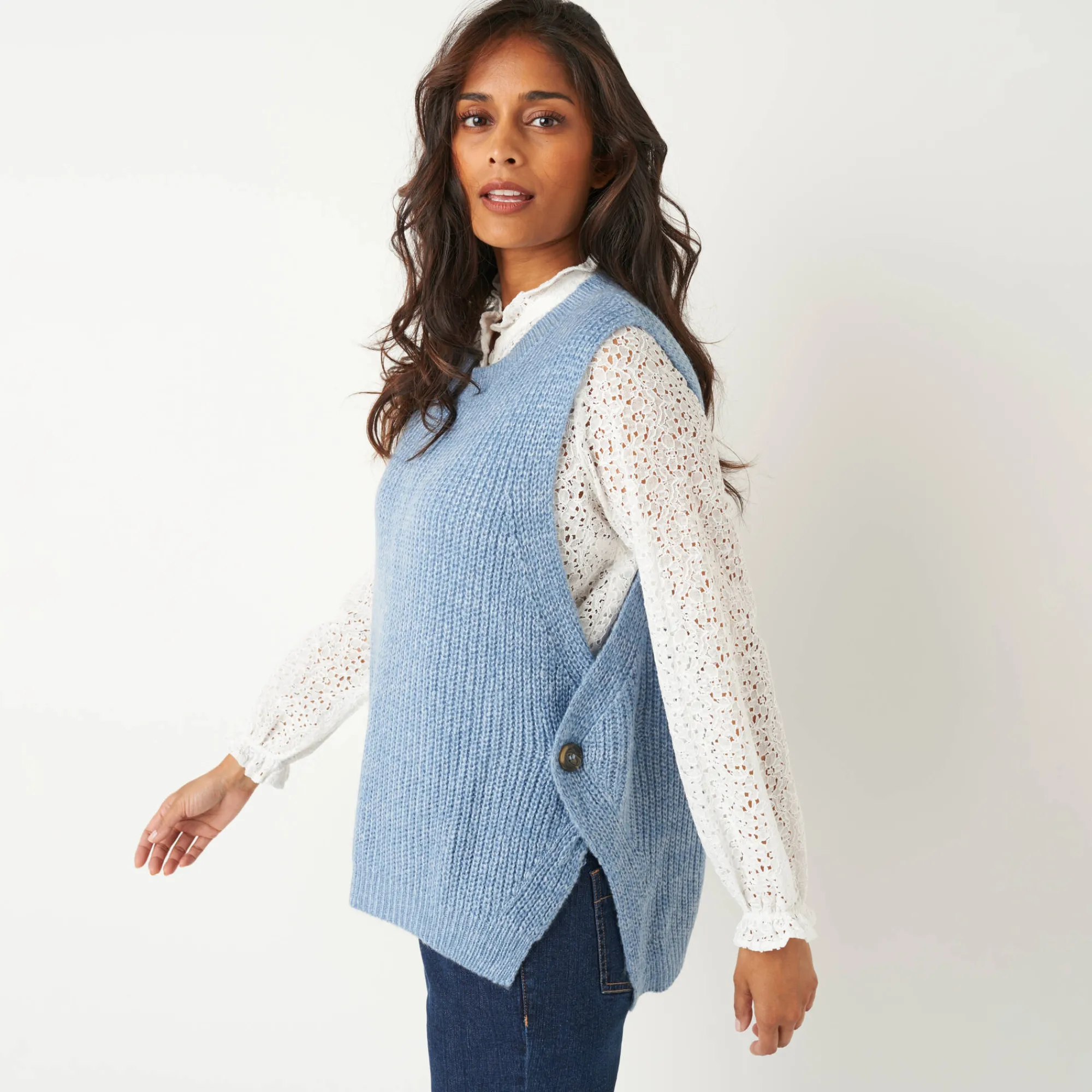 Trui En Vest<Blancheporte Mouwloze trui in tricot chiné blauw