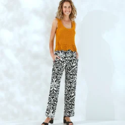 Trui En Vest<Blancheporte Mouwloze trui met ajour onderaan met gehaakt effect saffraangeel