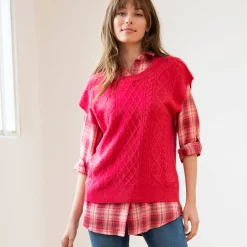 Trui En Vest<Blancheporte Mouwloze trui met kabelmotieven en afhangende schouders rozenhout