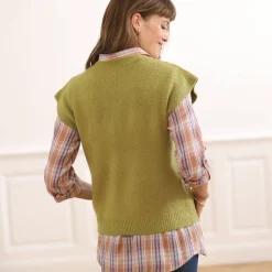 Trui En Vest<Blancheporte Mouwloze trui met kabelmotieven en afhangende schouders mosgroen