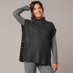 Trui En Vest<Blancheporte Mouwloze trui met opstaande kraag, pareltricot chiné antraciet