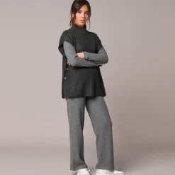Trui En Vest<Blancheporte Mouwloze trui met opstaande kraag, pareltricot chiné antraciet