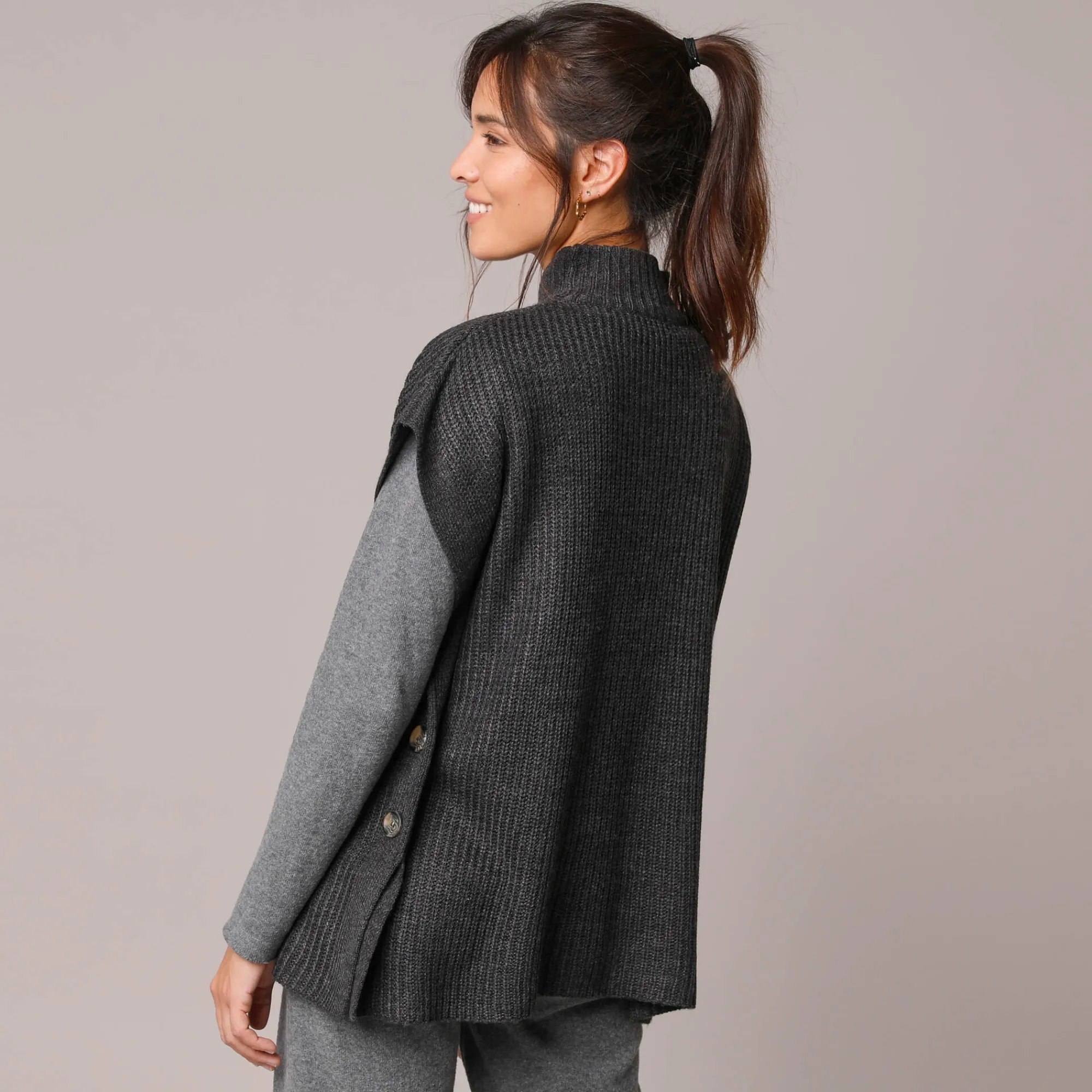 Trui En Vest<Blancheporte Mouwloze trui met opstaande kraag, pareltricot chiné antraciet