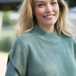 Trui En Vest<Blancheporte Mouwloze trui met opstaande kraag, pareltricot lichtkaki