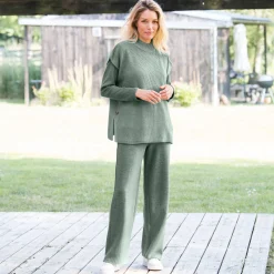 Trui En Vest<Blancheporte Mouwloze trui met opstaande kraag, pareltricot lichtkaki