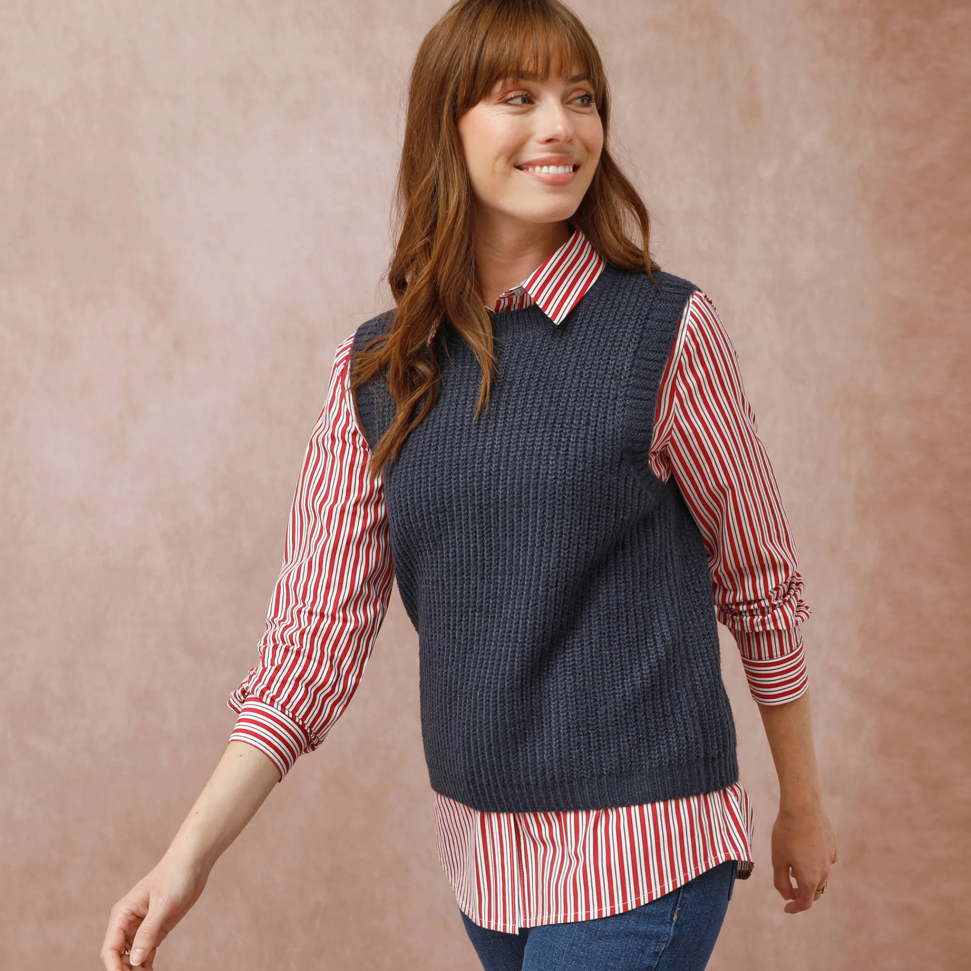 Trui En Vest<Blancheporte Mouwloze trui met ronde hals marine