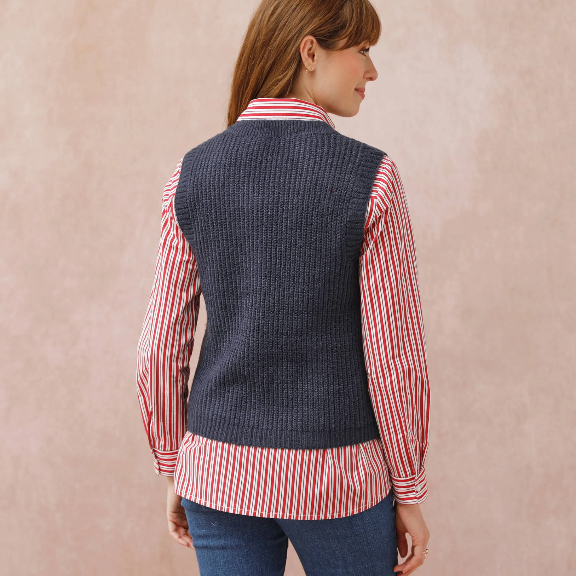 Trui En Vest<Blancheporte Mouwloze trui met ronde hals marine