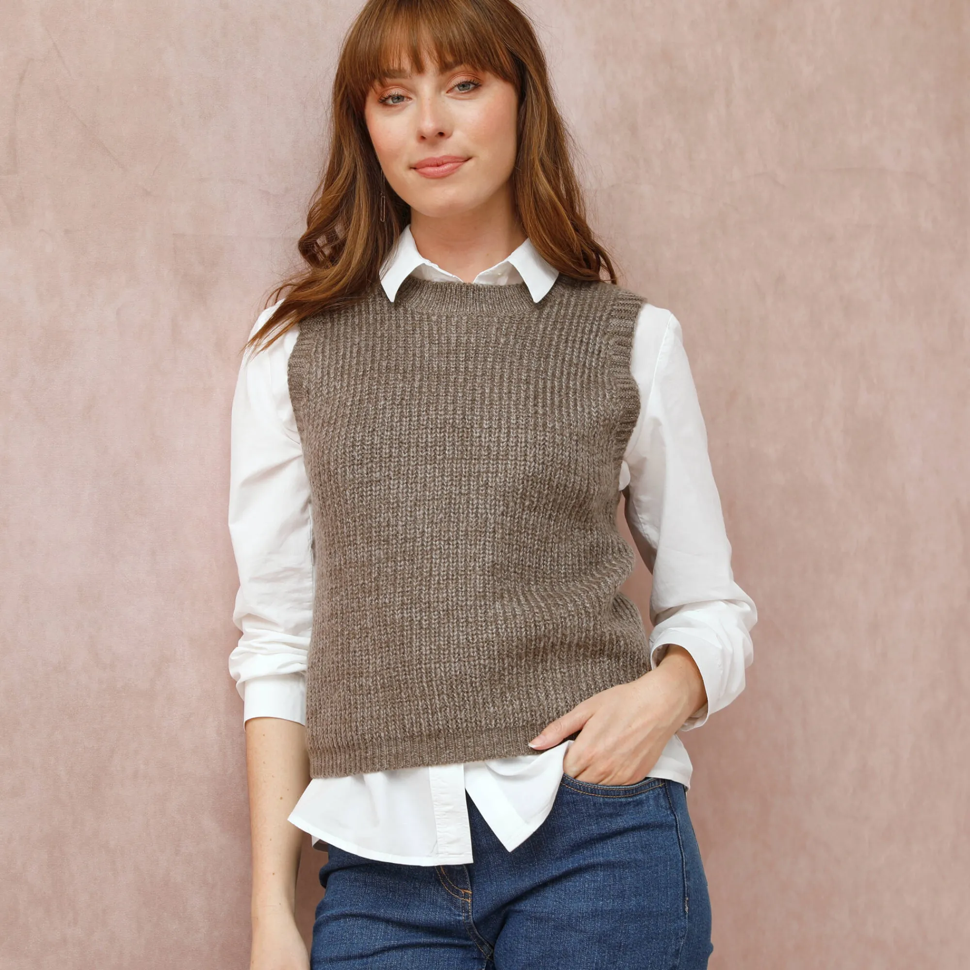 Trui En Vest<Blancheporte Mouwloze trui met ronde hals chiné taupe