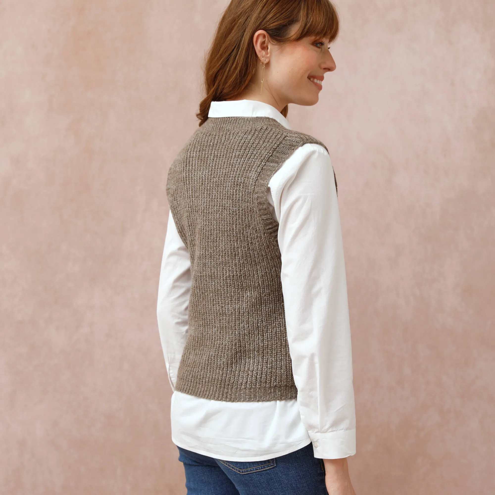 Trui En Vest<Blancheporte Mouwloze trui met ronde hals chiné taupe