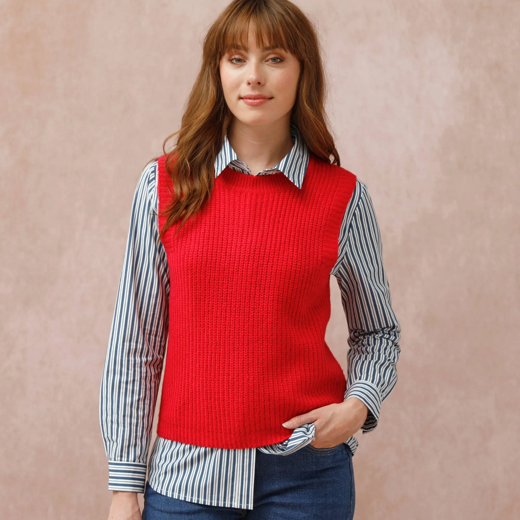 Trui En Vest<Blancheporte Mouwloze trui met ronde hals rood
