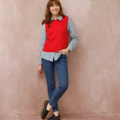 Trui En Vest<Blancheporte Mouwloze trui met ronde hals rood