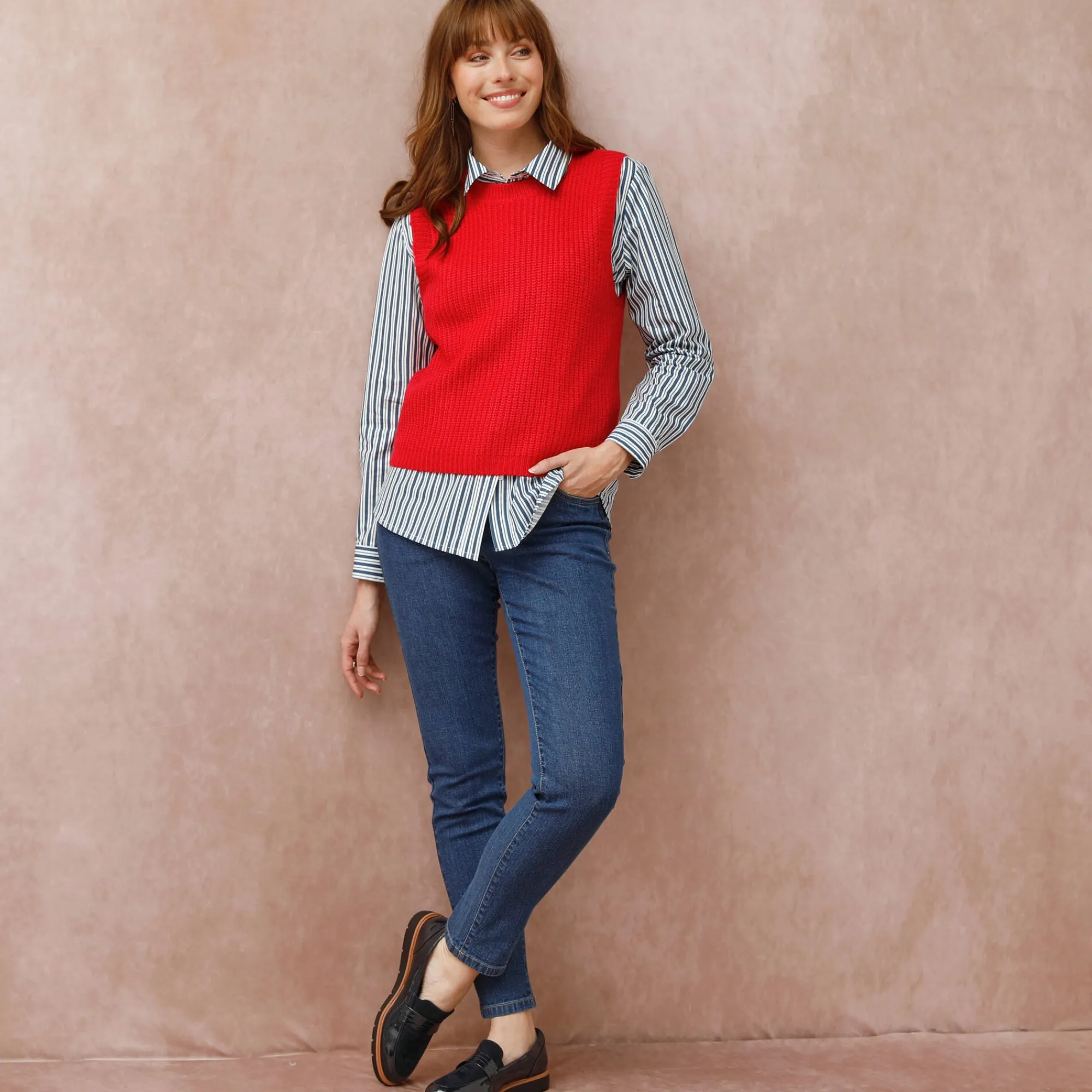 Trui En Vest<Blancheporte Mouwloze trui met ronde hals rood