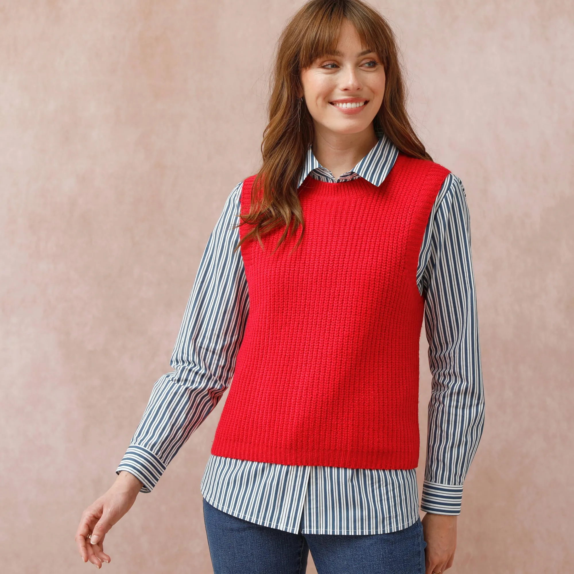 Trui En Vest<Blancheporte Mouwloze trui met ronde hals rood