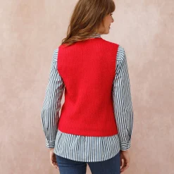 Trui En Vest<Blancheporte Mouwloze trui met ronde hals rood
