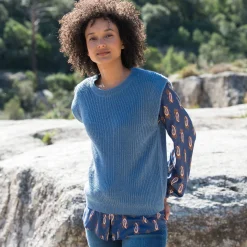 Trui En Vest<Blancheporte Mouwloze trui, pareltricot met mohairtouch blauw