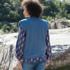 Trui En Vest<Blancheporte Mouwloze trui, pareltricot met mohairtouch blauw