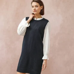 Jurk<Blancheporte Mouwloze trui-jurk, contrasterende afwerking marine