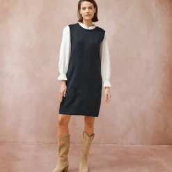 Jurk<Blancheporte Mouwloze trui-jurk, contrasterende afwerking marine