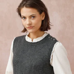 Jurk<Blancheporte Mouwloze trui-jurk, contrasterende afwerking chiné antraciet