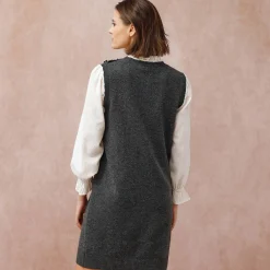 Jurk<Blancheporte Mouwloze trui-jurk, contrasterende afwerking chiné antraciet